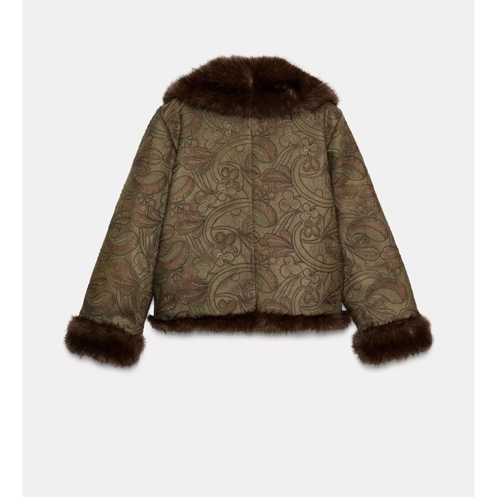 KOIR Chic Paisley Jacquard Faux Fur Trim Jacket like Isabel marant blumarine - Picture 10 of 12